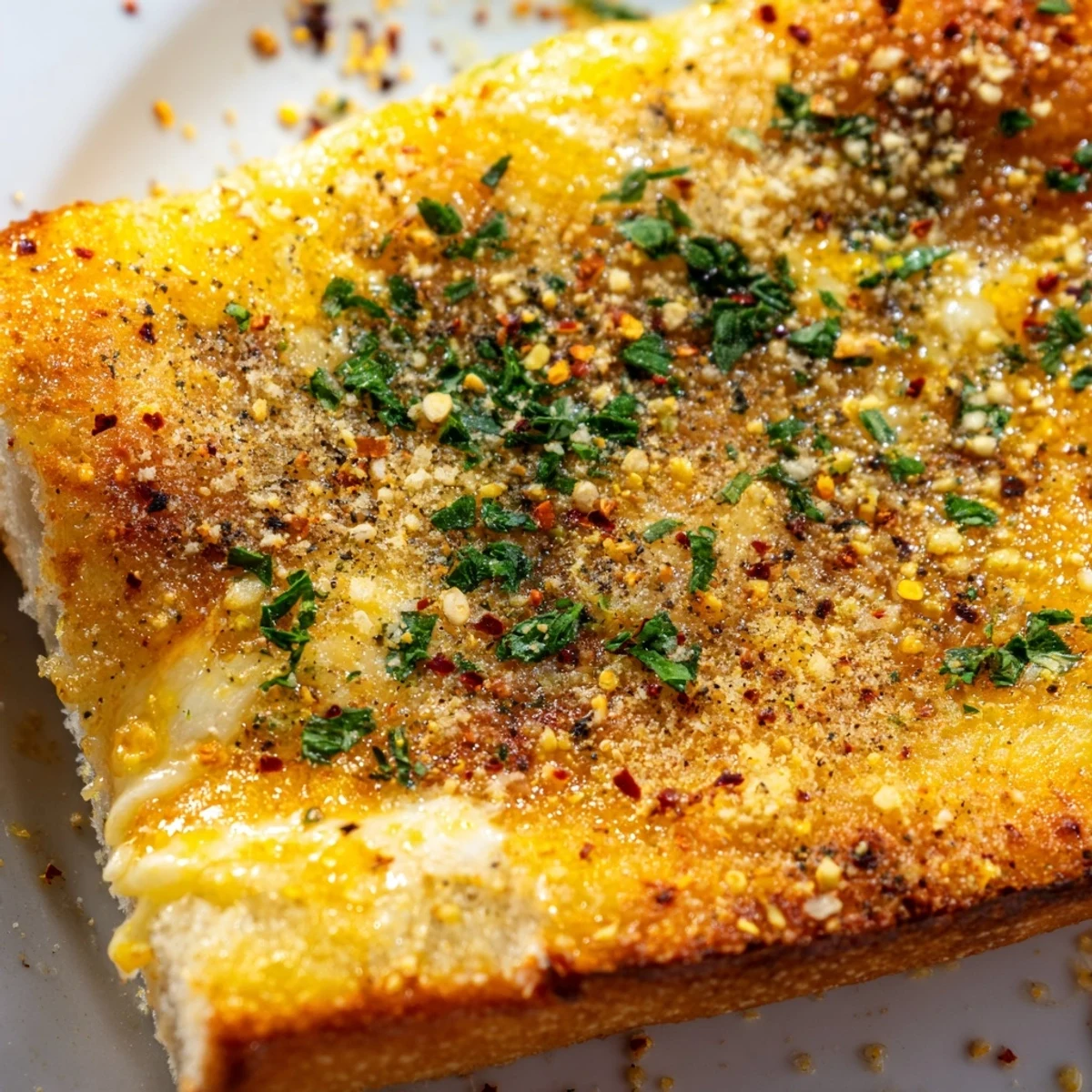 Golden-brown Cheesy Garlic Pizza Bread with bubbly mozzarella and cheddar, brushed in garlic butter and fresh parsley.