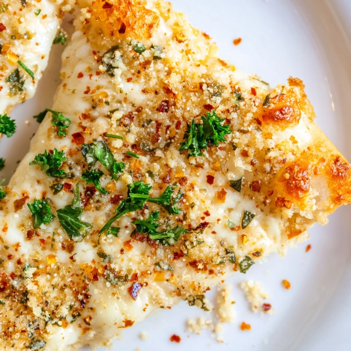 Slices of Cheesy Garlic Pizza Bread on a wooden board, served warm with a small bowl of marinara for dipping.