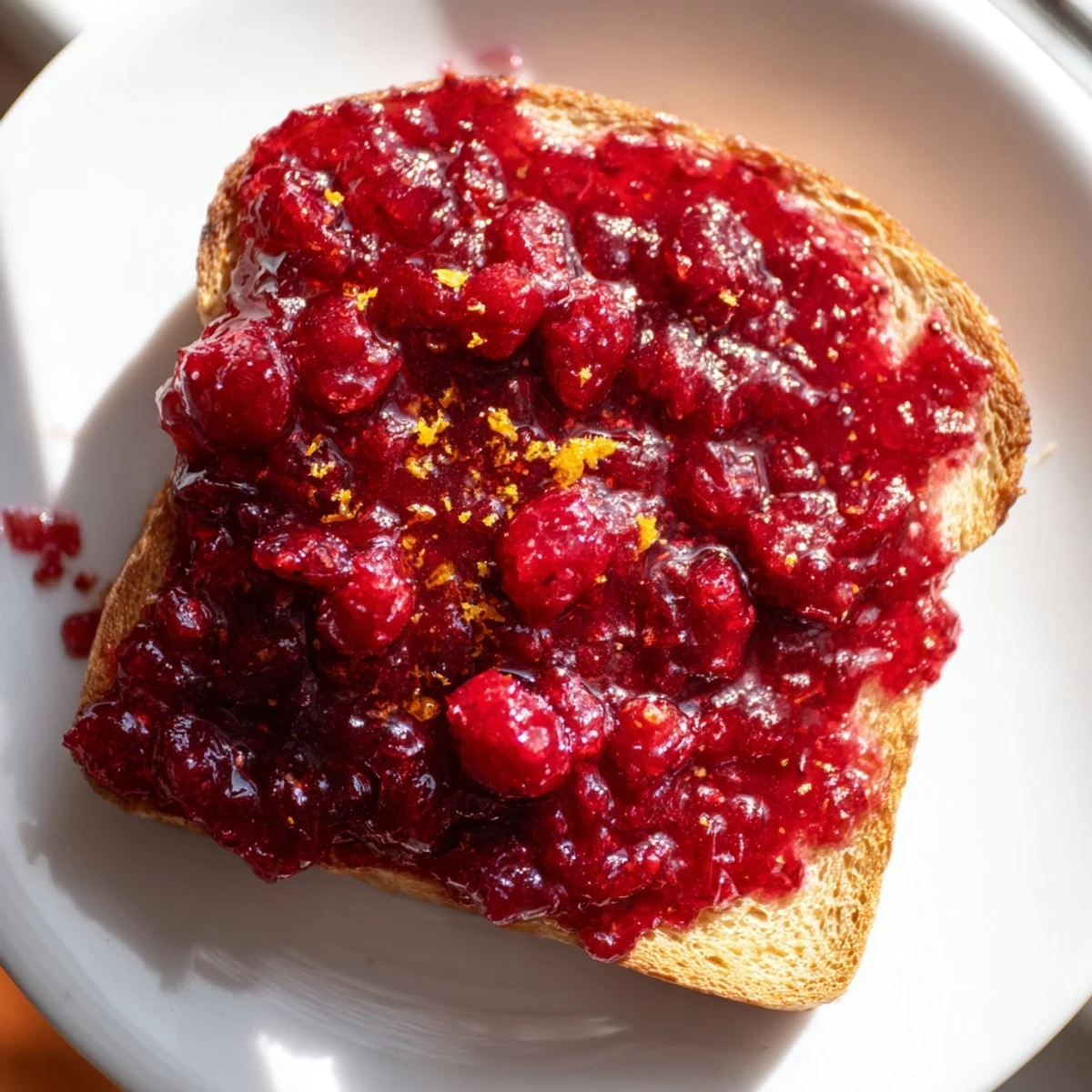 Fresh cranberries simmered with orange zest and sugar create a vibrant, tangy spread for warm toast.