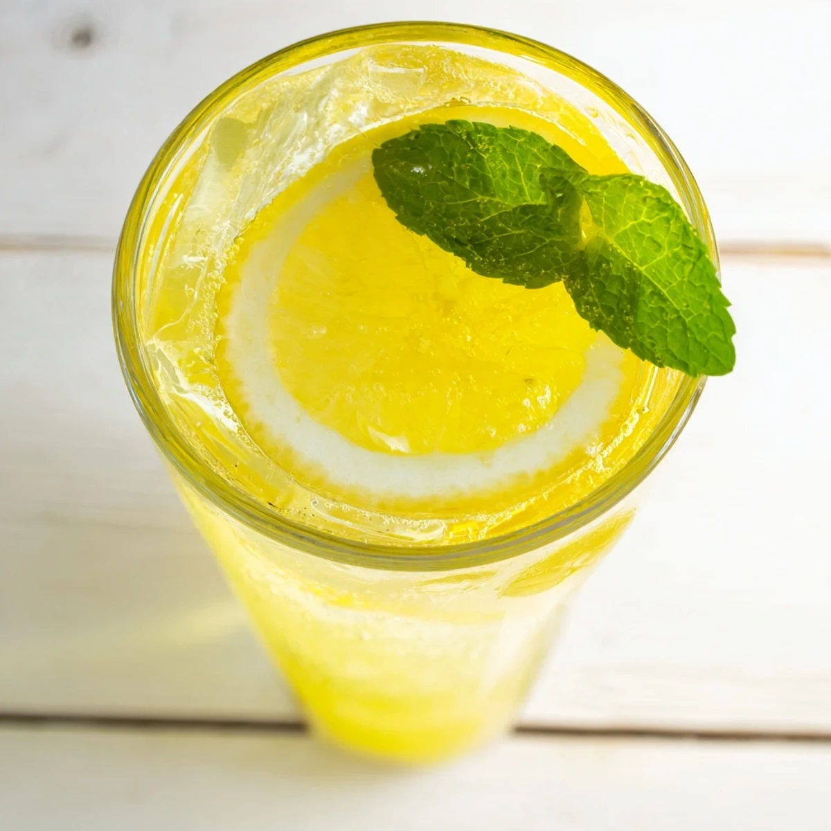 A bright pitcher of Lemon Juice with Sugar, freshly poured into ice-filled glasses with lemon slices.
