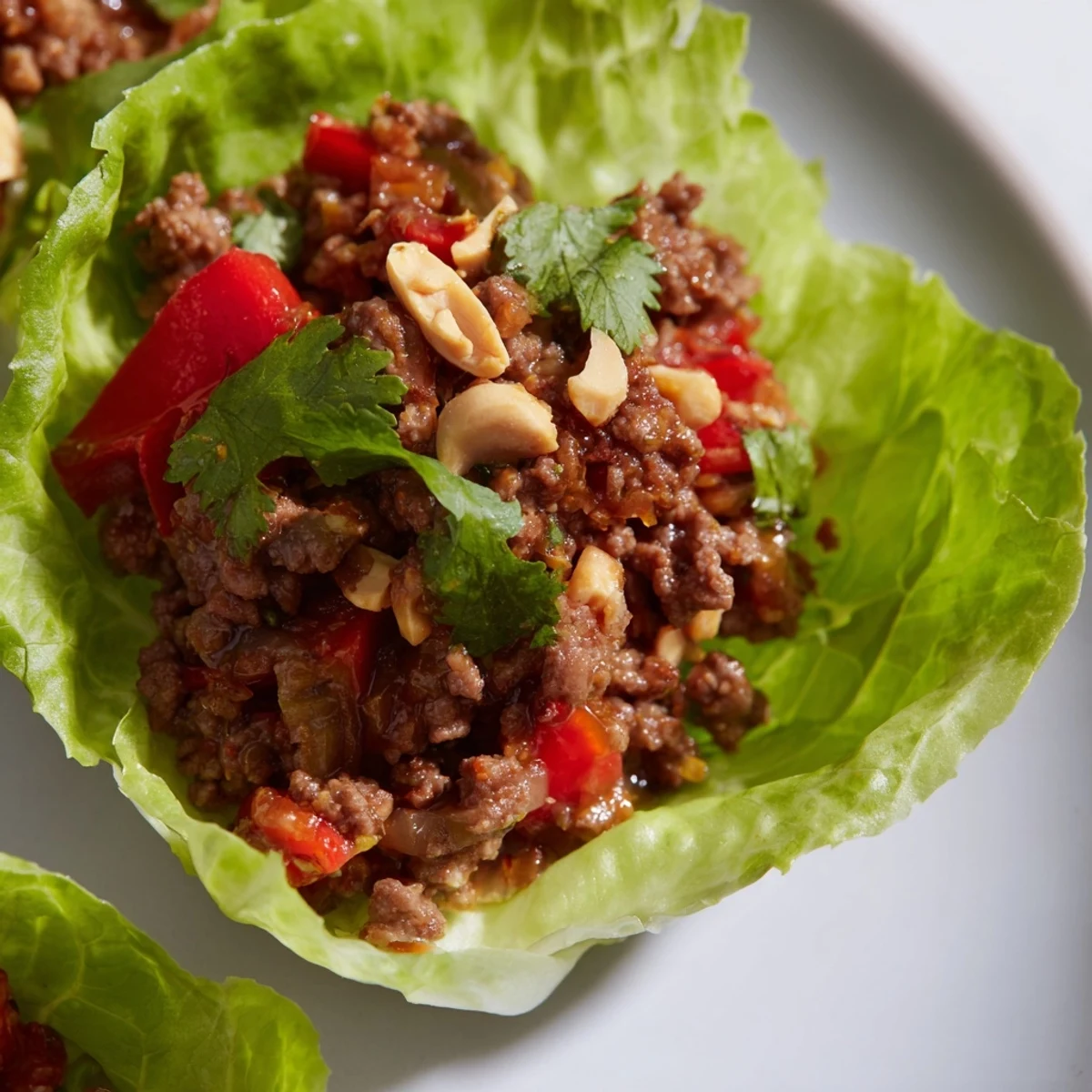 Savory hoisin sauce coats the beef mixture with bell pepper and water chestnuts.