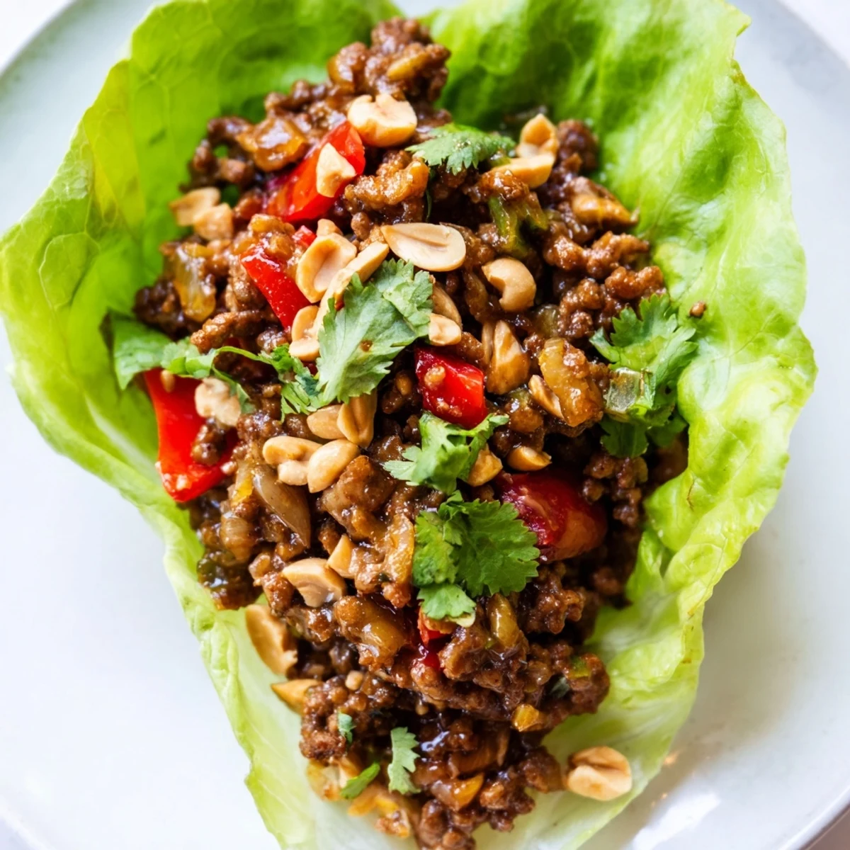 Spoon the warm beef mixture into fresh lettuce leaves for a handheld appetizer.
