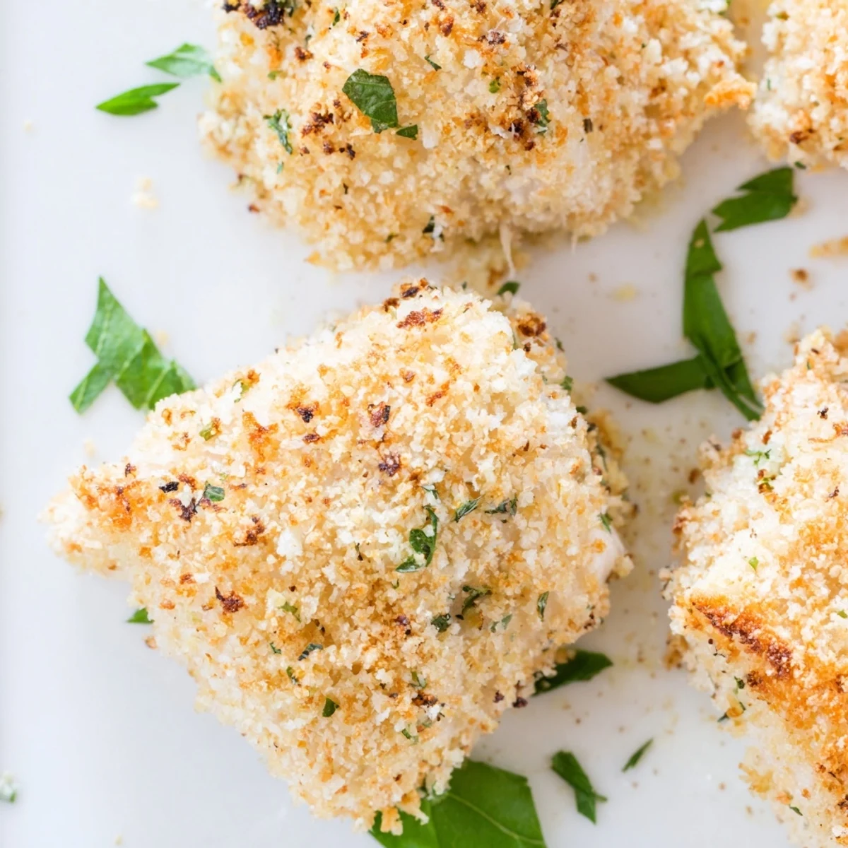 Golden brown Baked Fish Appetizer Bites fresh from the oven, perfectly crisp and ideal for a party platter with fresh herbs sprinkled on top.