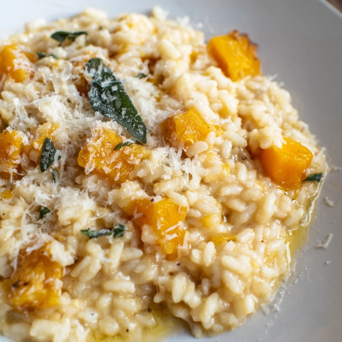 Serving Winter Squash Risotto with Sage and Parmesan beside crisp white wine for a cozy dinner
