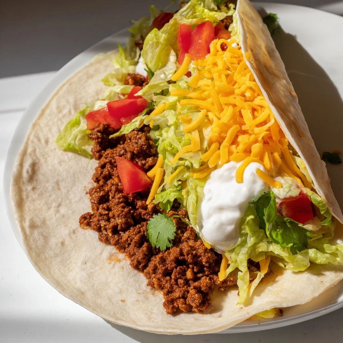 Freshly prepared Beef Tacos with Homemade Taco Seasoning, packed with seasoned ground beef, lettuce, cheese, and a lime wedge on the side.