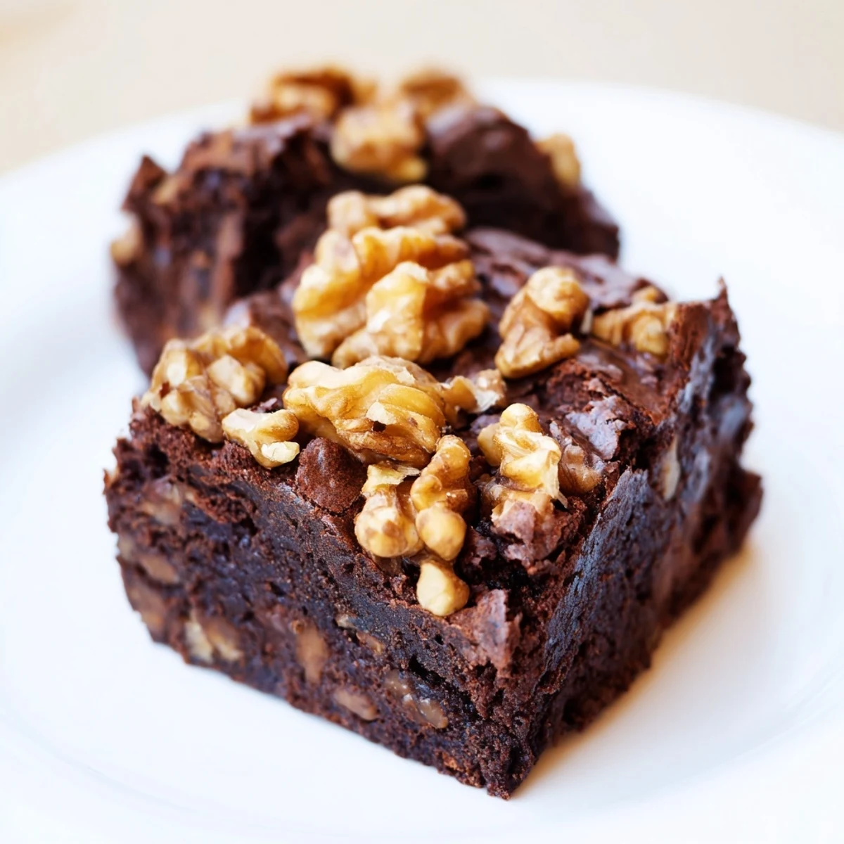 Freshly baked Chocolate Fudge Brownies with Chopped Walnuts on a cooling rack, showing a moist crumb and gooey chocolate texture.