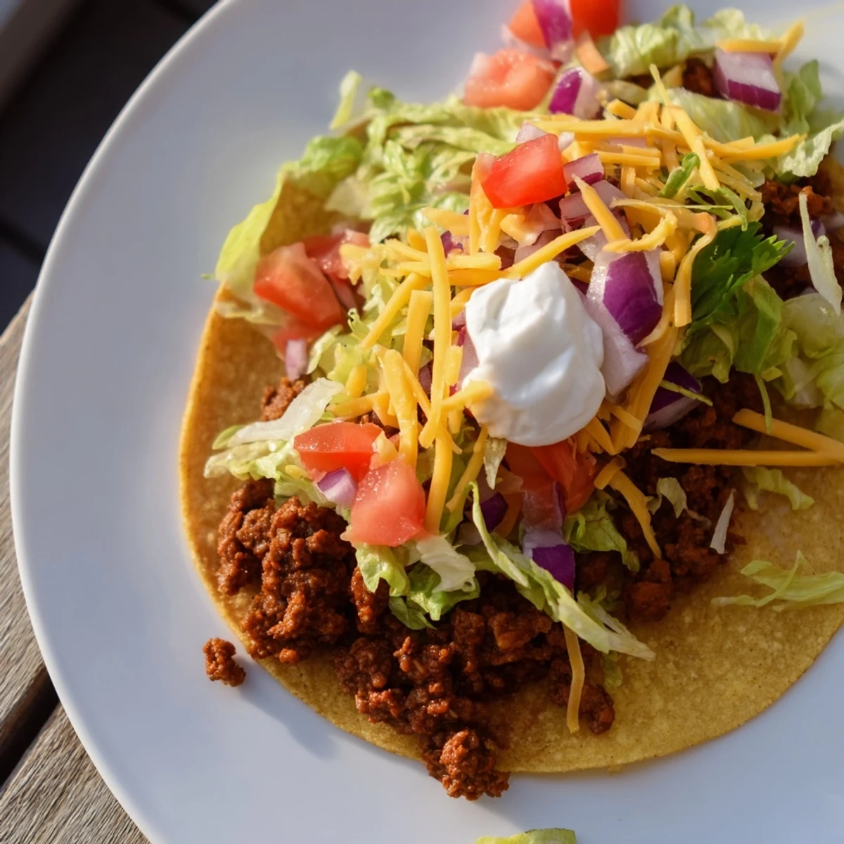 Sizzling ground beef, seasoned with the homemade blend, fills warm corn tortillas topped with crisp lettuce and melted cheese.  