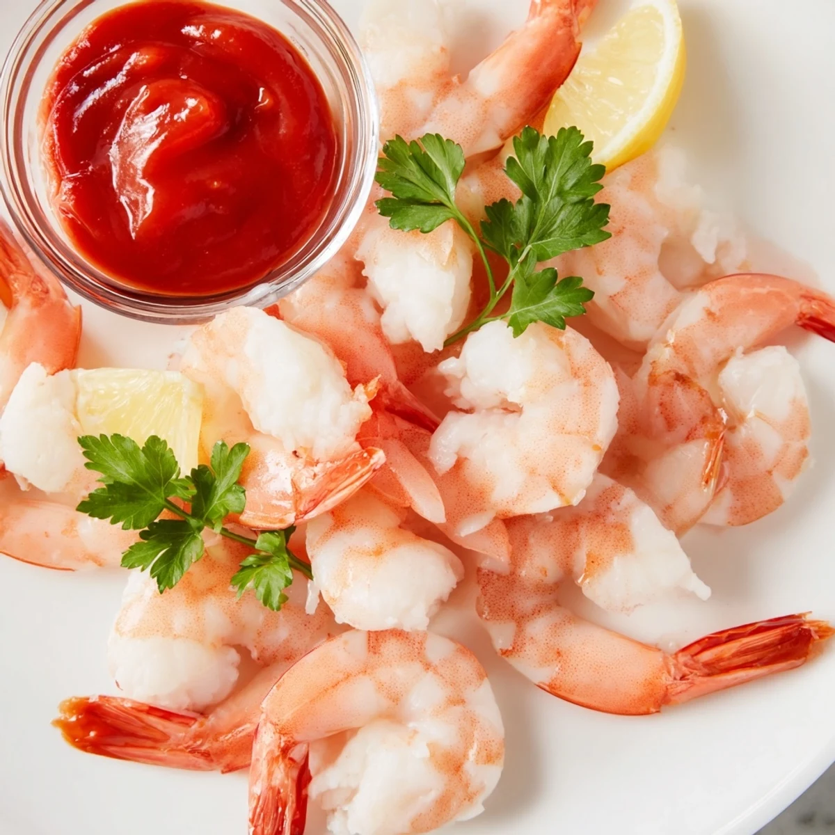 This Romantic Shrimp Cocktail is garnished with fresh dill and lemon wedges on a platter.