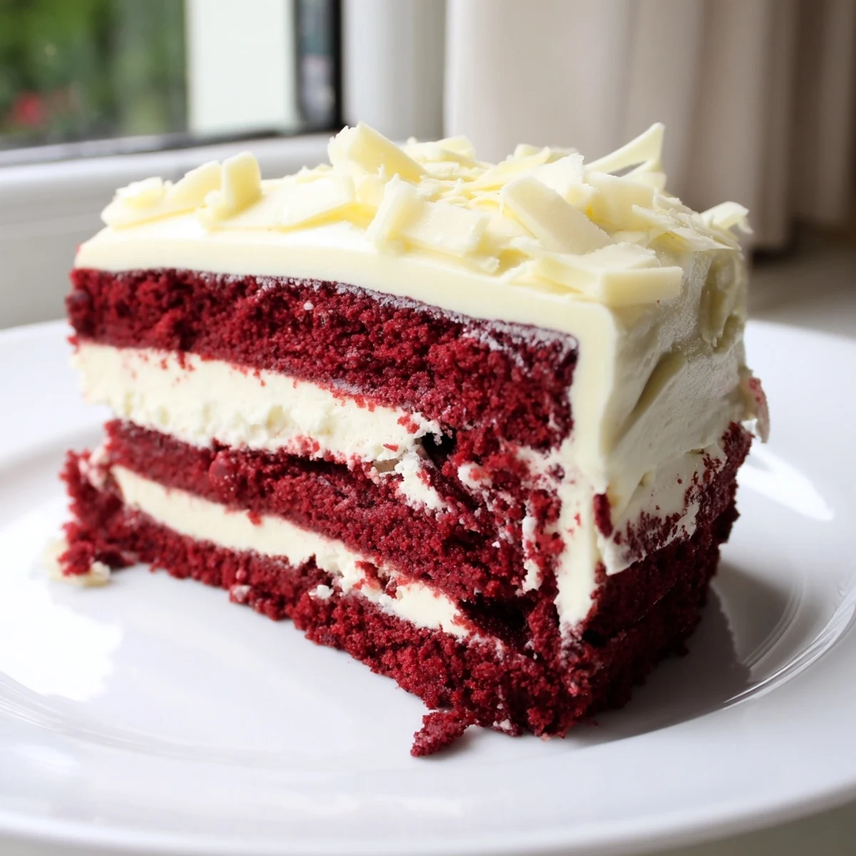 A plated Red Velvet Cheesecake slice with a fork, set beside coffee for a classic American dessert experience.