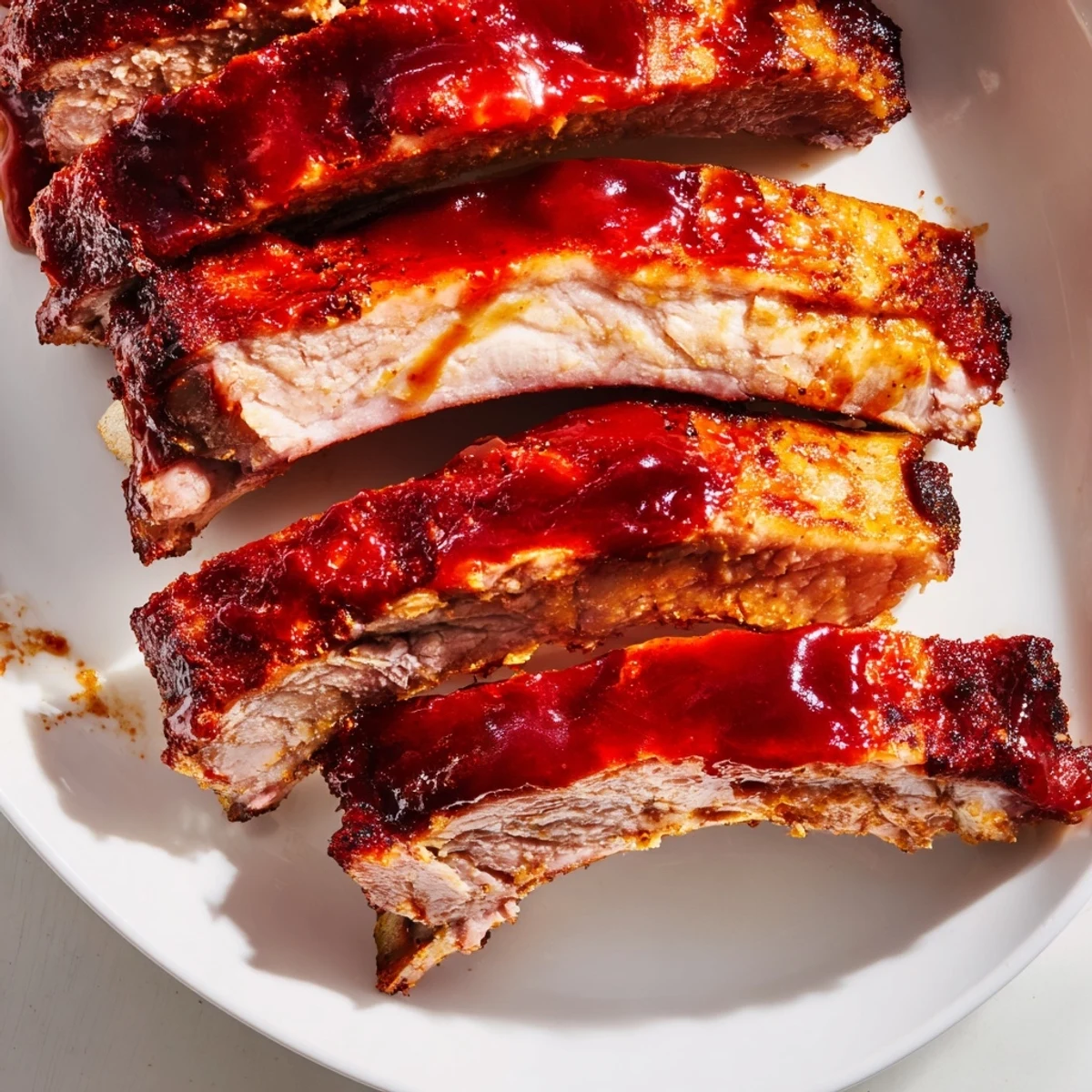 Golden-brown Tailgate Ribs with BBQ Sauce, glazed and piled high on a platter for a game day feast.