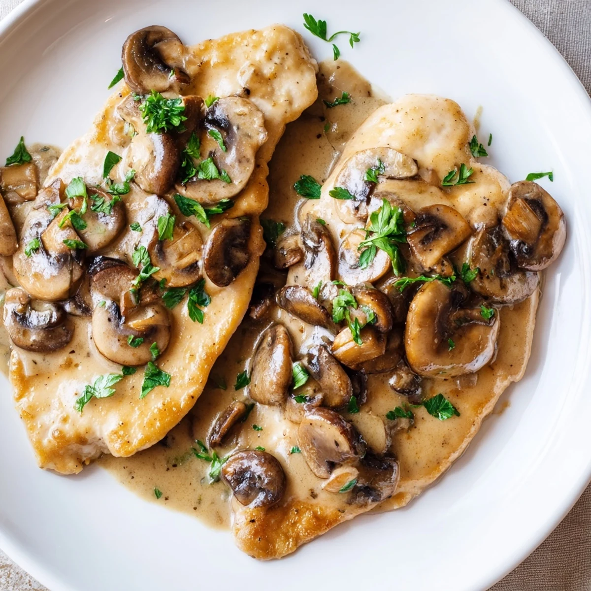 Earthy cremini mushrooms simmer in a creamy, savory sauce, filling the kitchen with rich aroma.