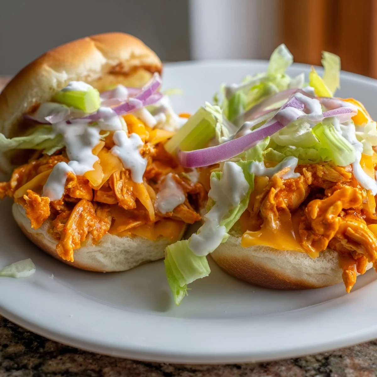 Serve these Buffalo Chicken Sliders with Ranch Dressing at game day gatherings, paired with crisp celery sticks and extra ranch for dipping.