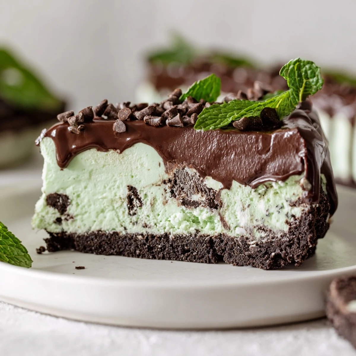 The glossy ganache topping on this Mint Chocolate Chip Ice Cream Cake drips down the sides for an irresistible finish.