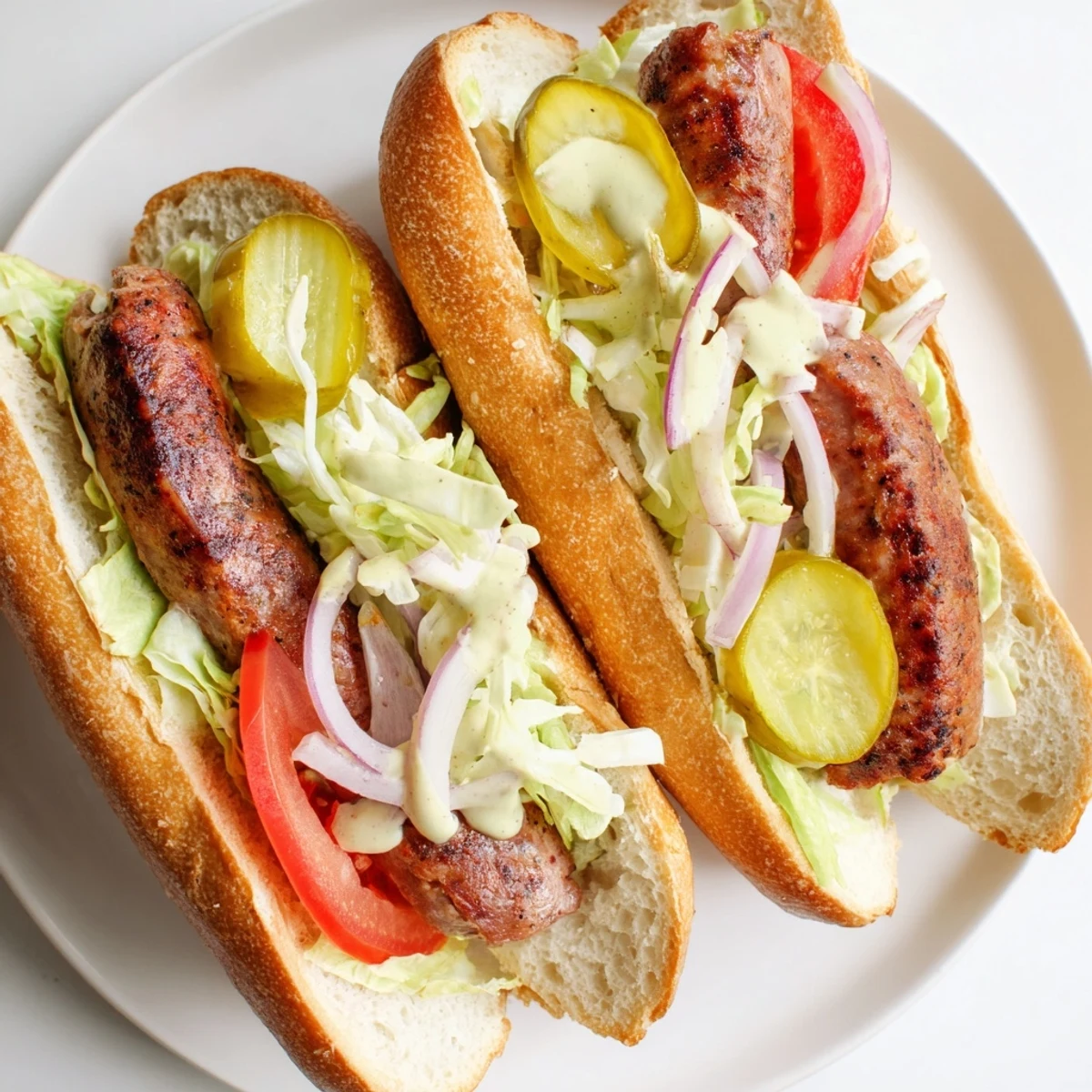 Juicy grilled Cajun beef sausage po boy served with chips and a cold lager on the side.