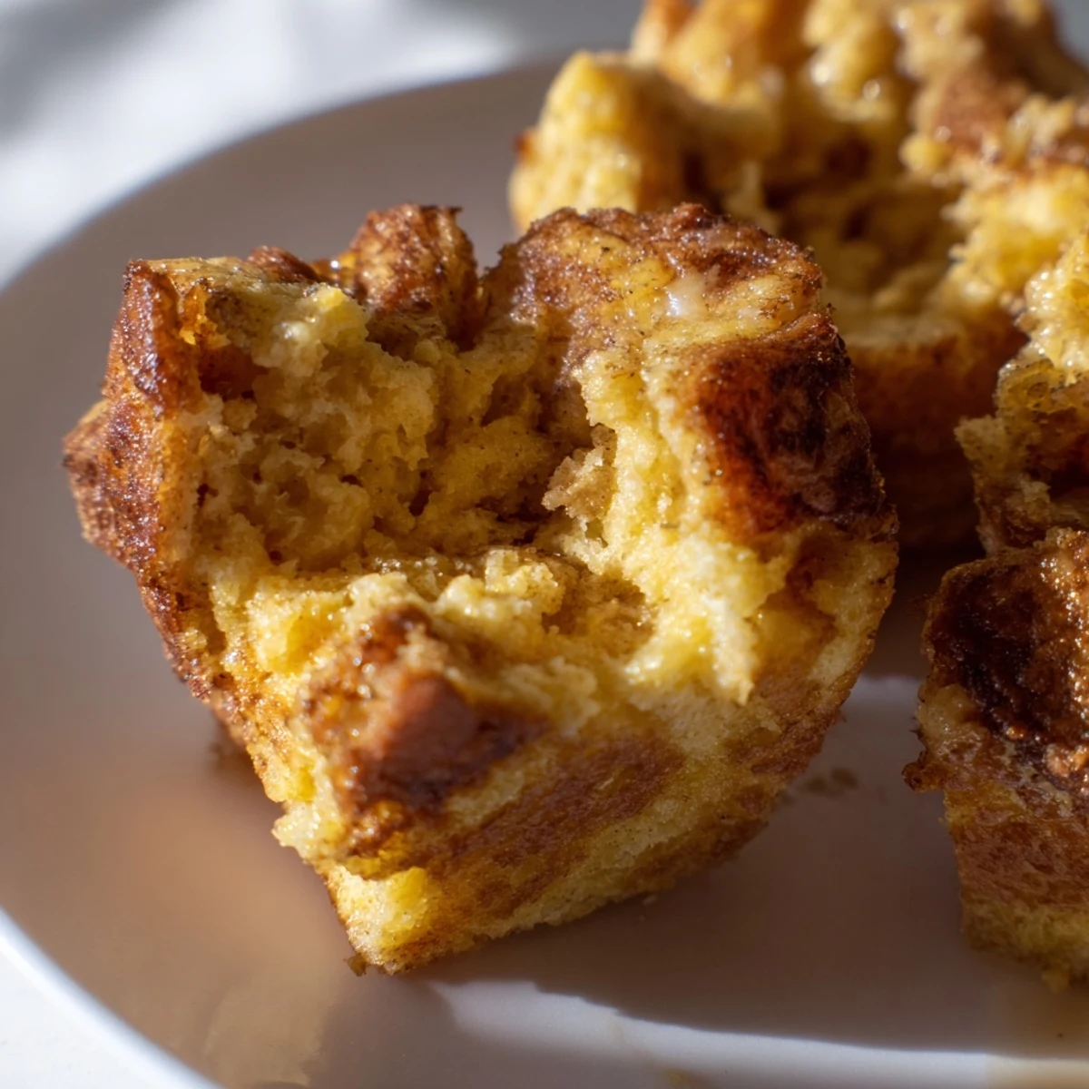 Warm Protein French Toast Muffins topped with fresh berries and a drizzle of maple syrup, ready for a quick breakfast.
