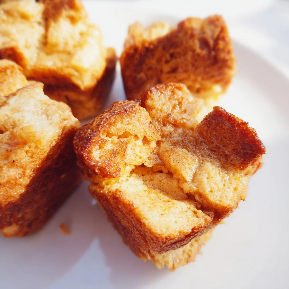 Freshly baked Protein French Toast Muffins featuring whole grain bread cubes, perfect for a high-protein breakfast or snack on the go.