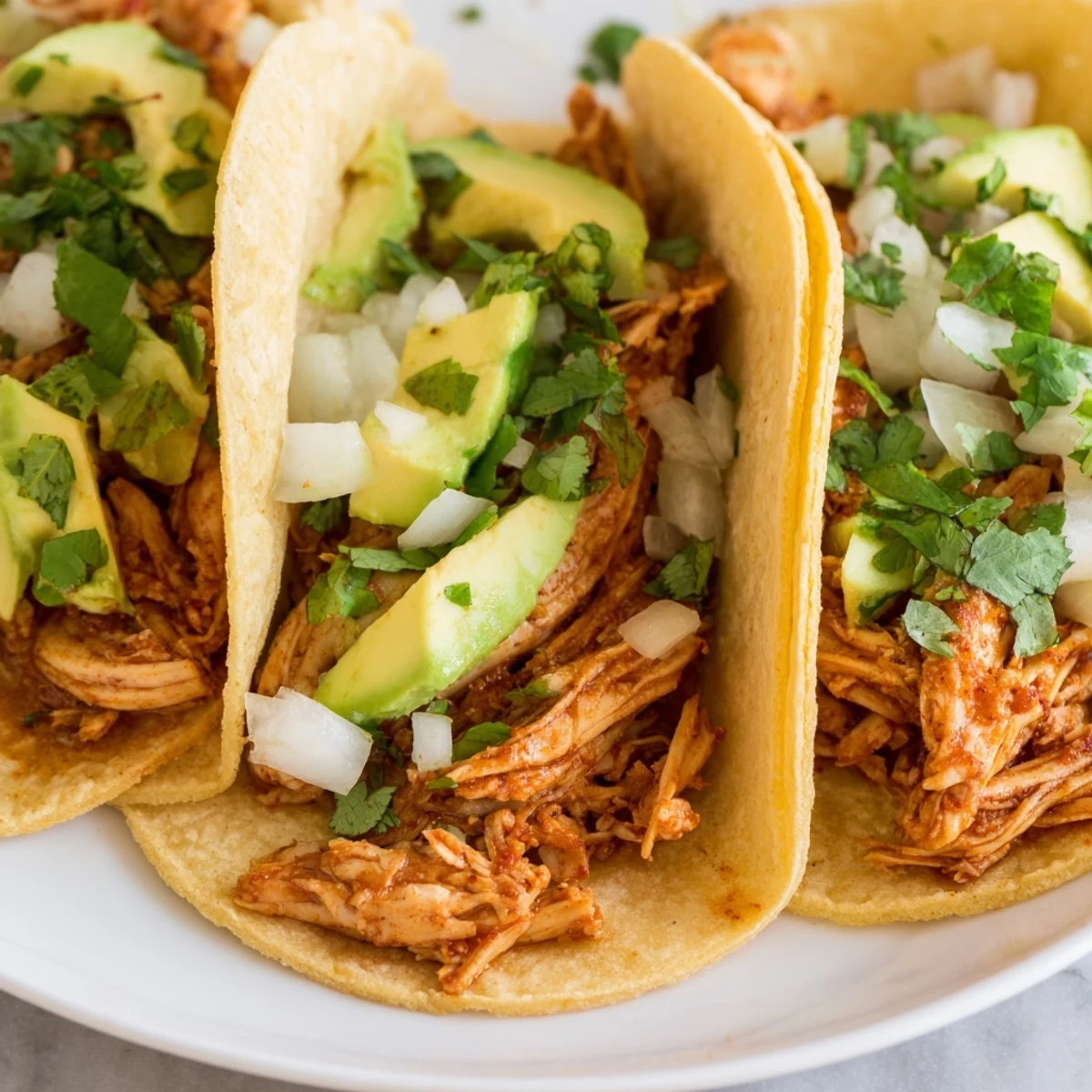 Tender marinated chicken thighs grilled and chopped for Chicken Street Tacos, garnished with cotija, lime, and fresh salsa.