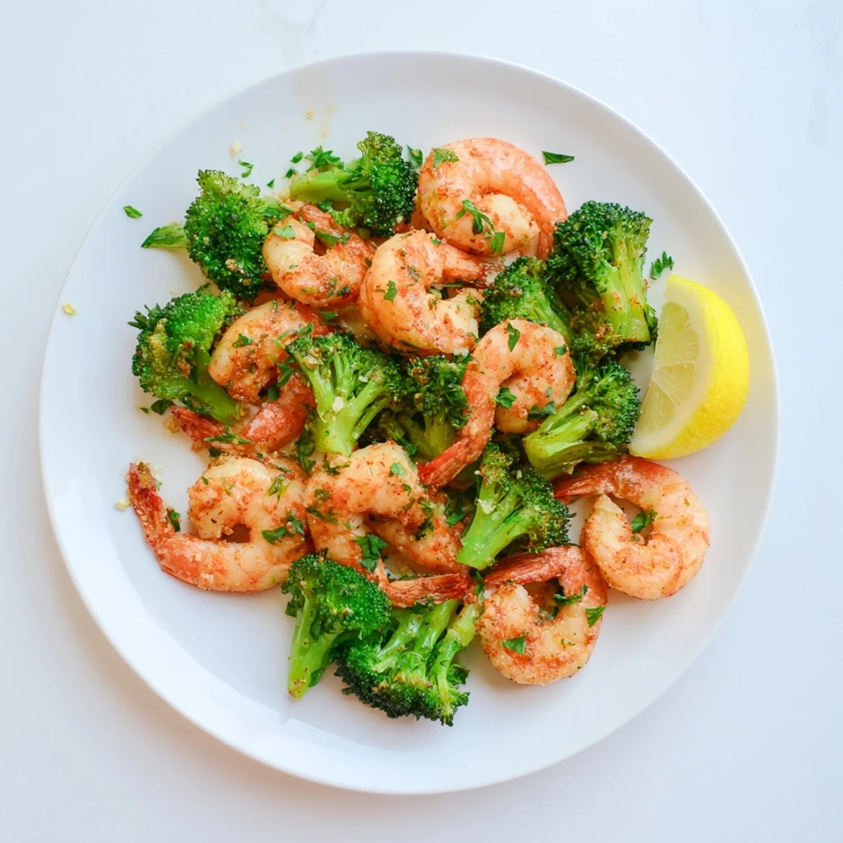 Golden shrimp and vibrant green broccoli pieces glistening in a glossy honey garlic butter sauce, served over fluffy white rice in a white bowl.