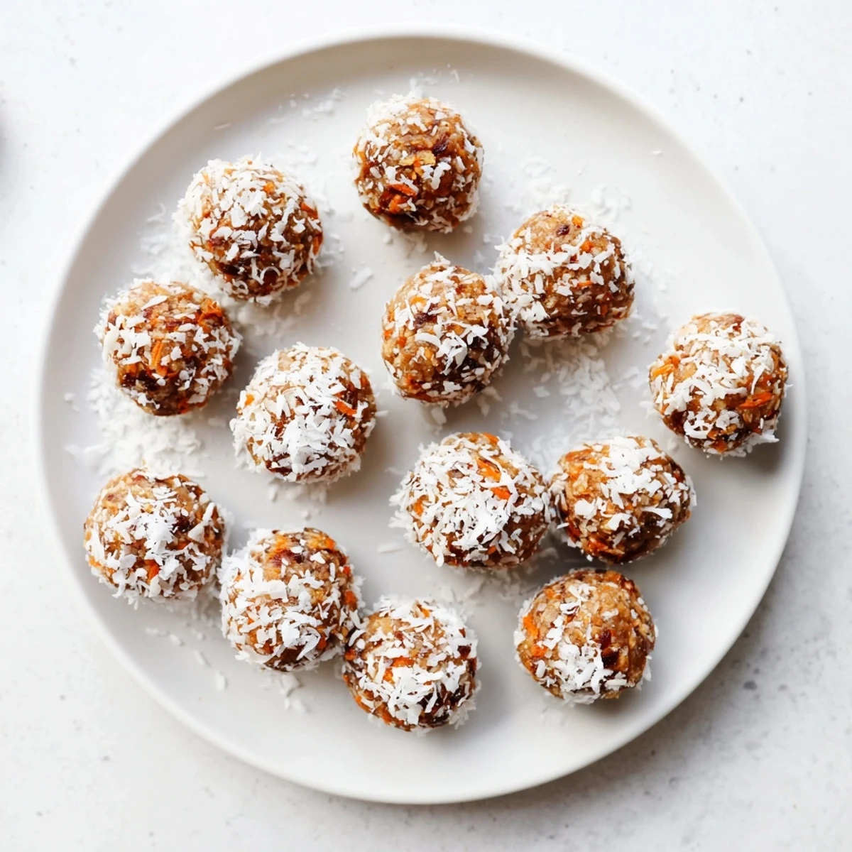 These no bake carrot cake bites showcase a chewy texture with flecks of orange carrot and toasted walnut pieces.