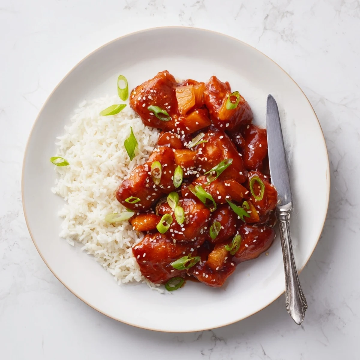 Slow cooker glazed chicken thighs coated in sweet and tangy pineapple-soy Huli Huli sauce
