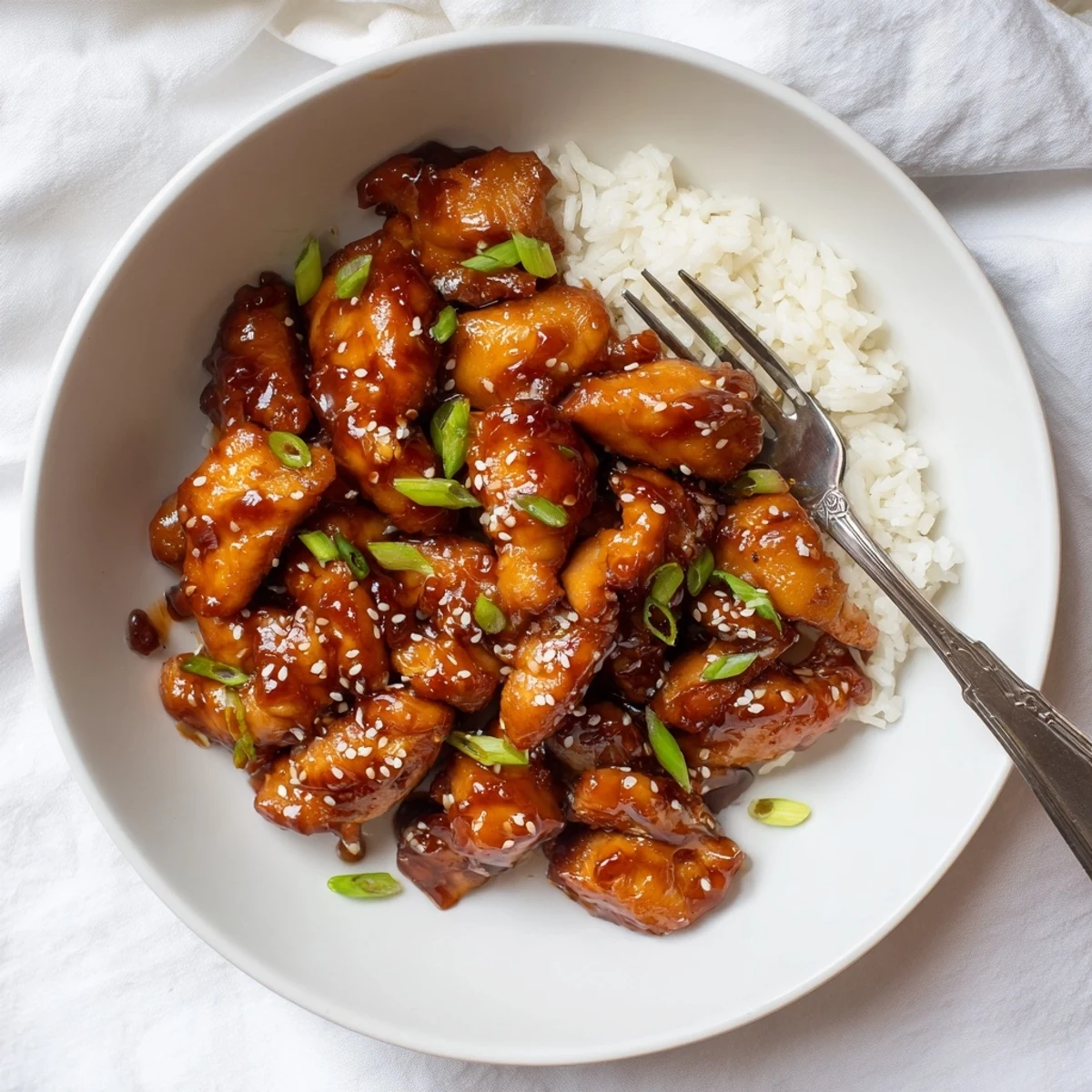Tender Hawaiian-style Crock Pot Huli Huli Chicken garnished with sesame seeds and fresh green onions