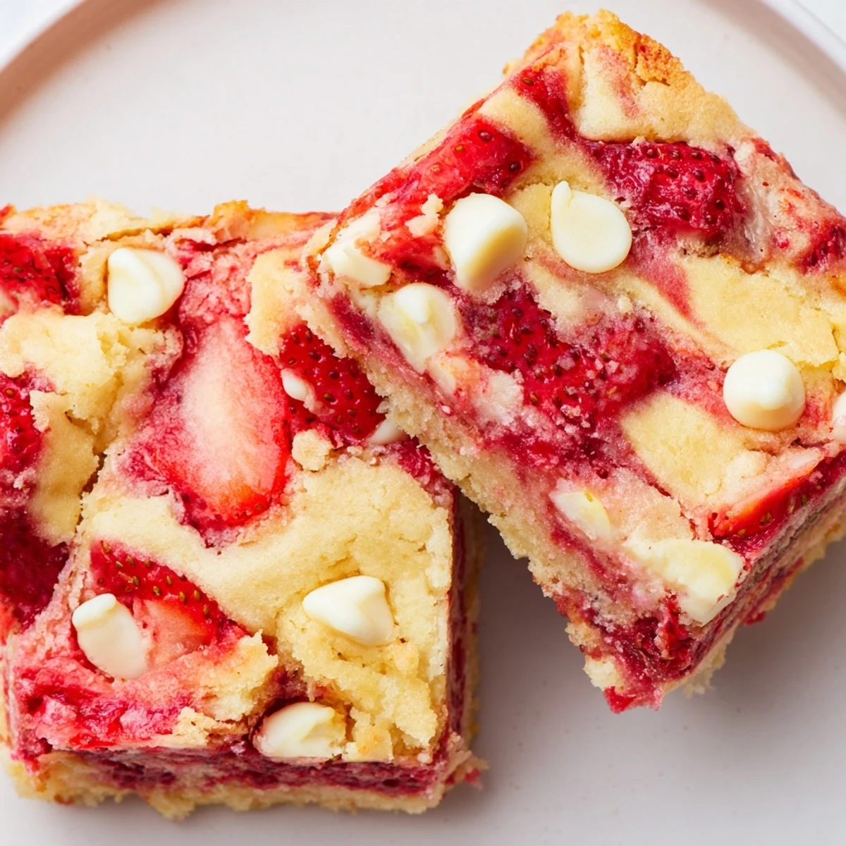 Homemade Gooey Strawberry Earthquake Cake served on a white plate with powdered sugar dusting
