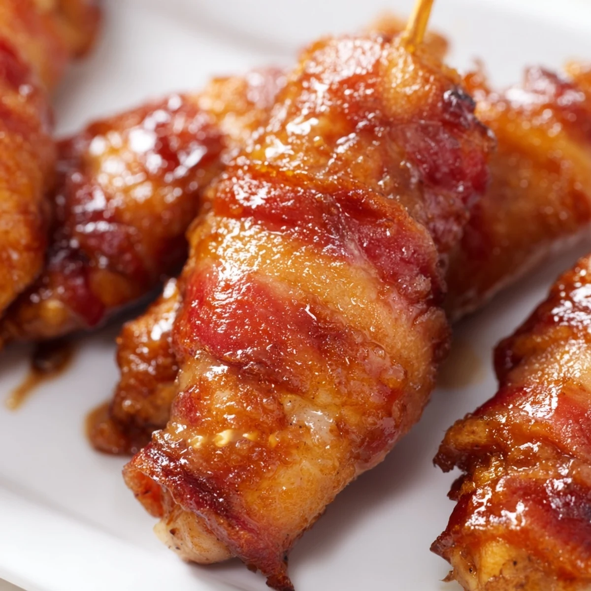 Savory bacon brown sugar chicken tenders arranged on wire rack after baking until crispy