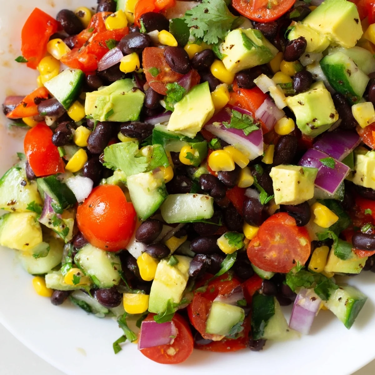 Vibrant Mexican-inspired chopped black bean salad tossed with tangy lime dressing and crisp corn