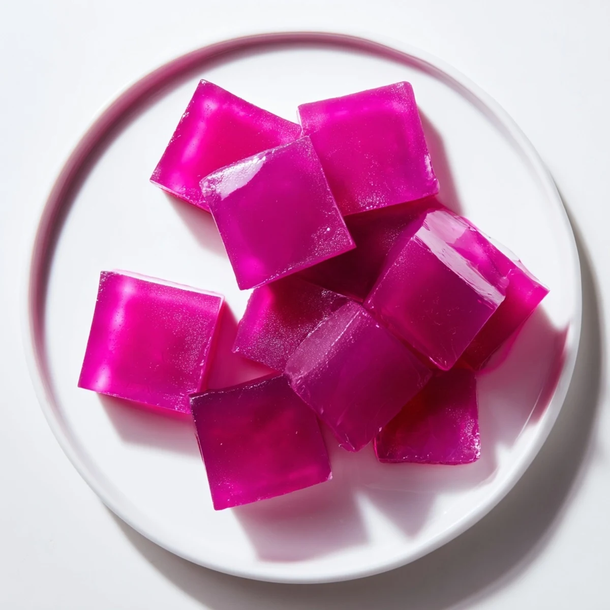 Gut-friendly probiotic jello cubes featuring wiggly texture and fresh fruit juice base