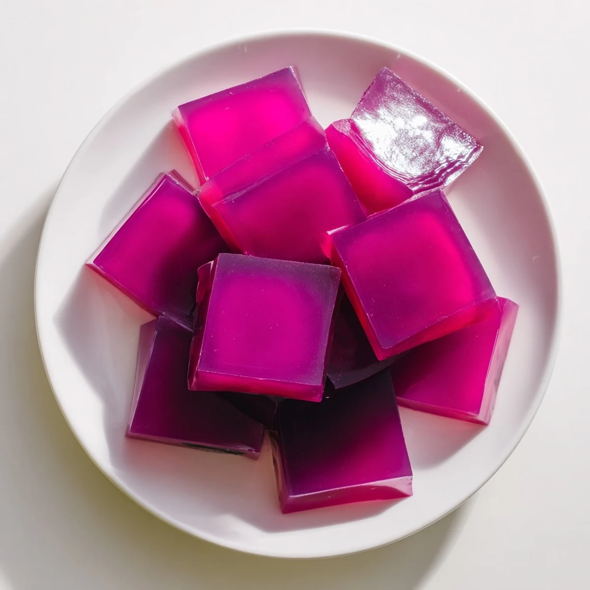 Healthy homemade probiotic jello snacks unmolded showing smooth glossy surface and natural fruit colors