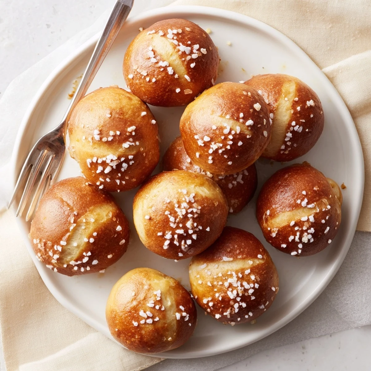 Baked pretzel bombs with cheddar and beef filling arranged on parchment paper for game day