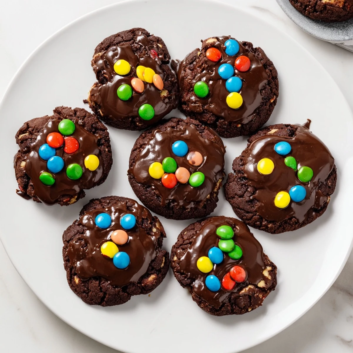 Rich chocolate Cosmic Brownie Cookies with smooth ganache frosting and festive sprinkled toppings