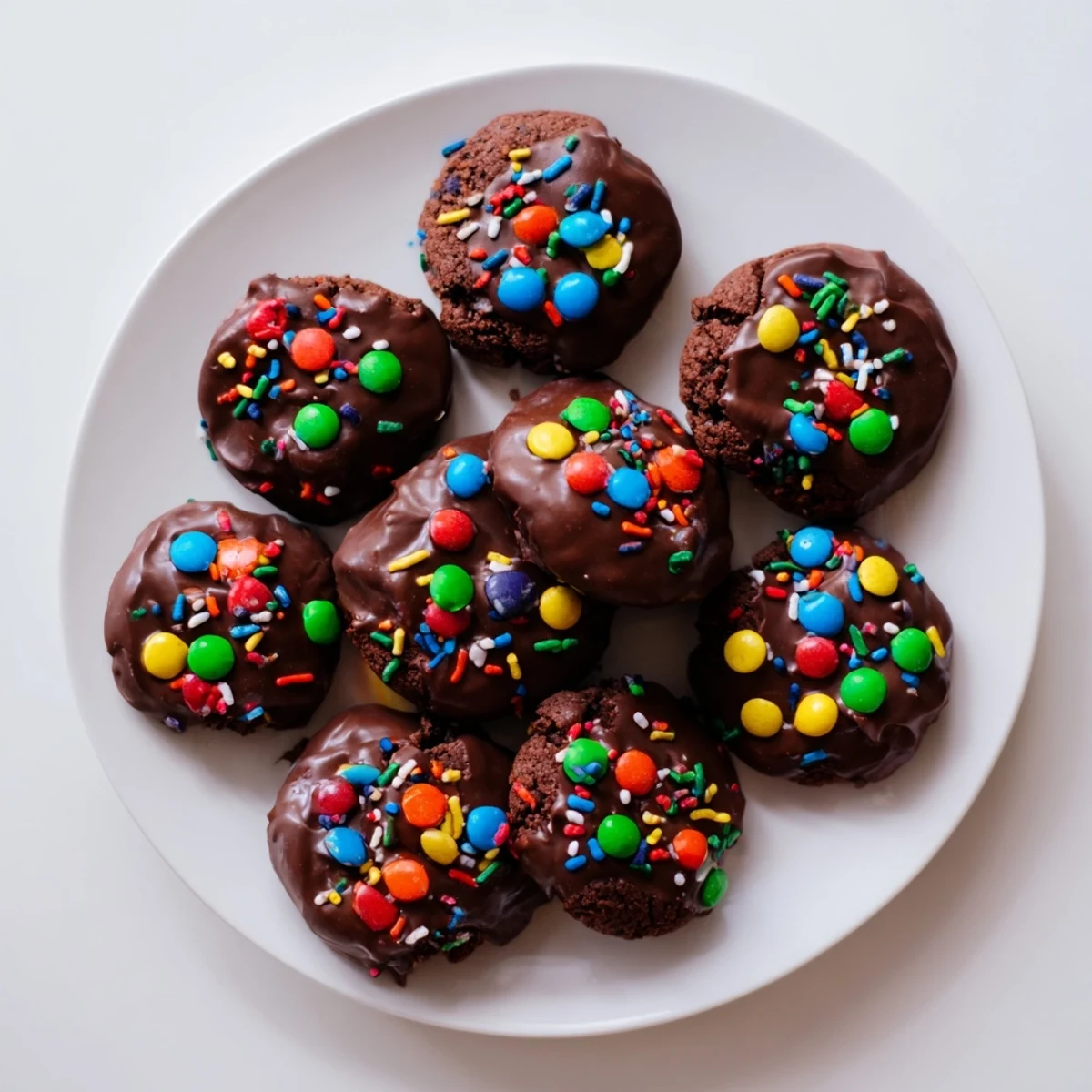 Homemade Cosmic Brownie Cookies featuring dark chocolate base, sweet glaze, and vibrant candy pieces