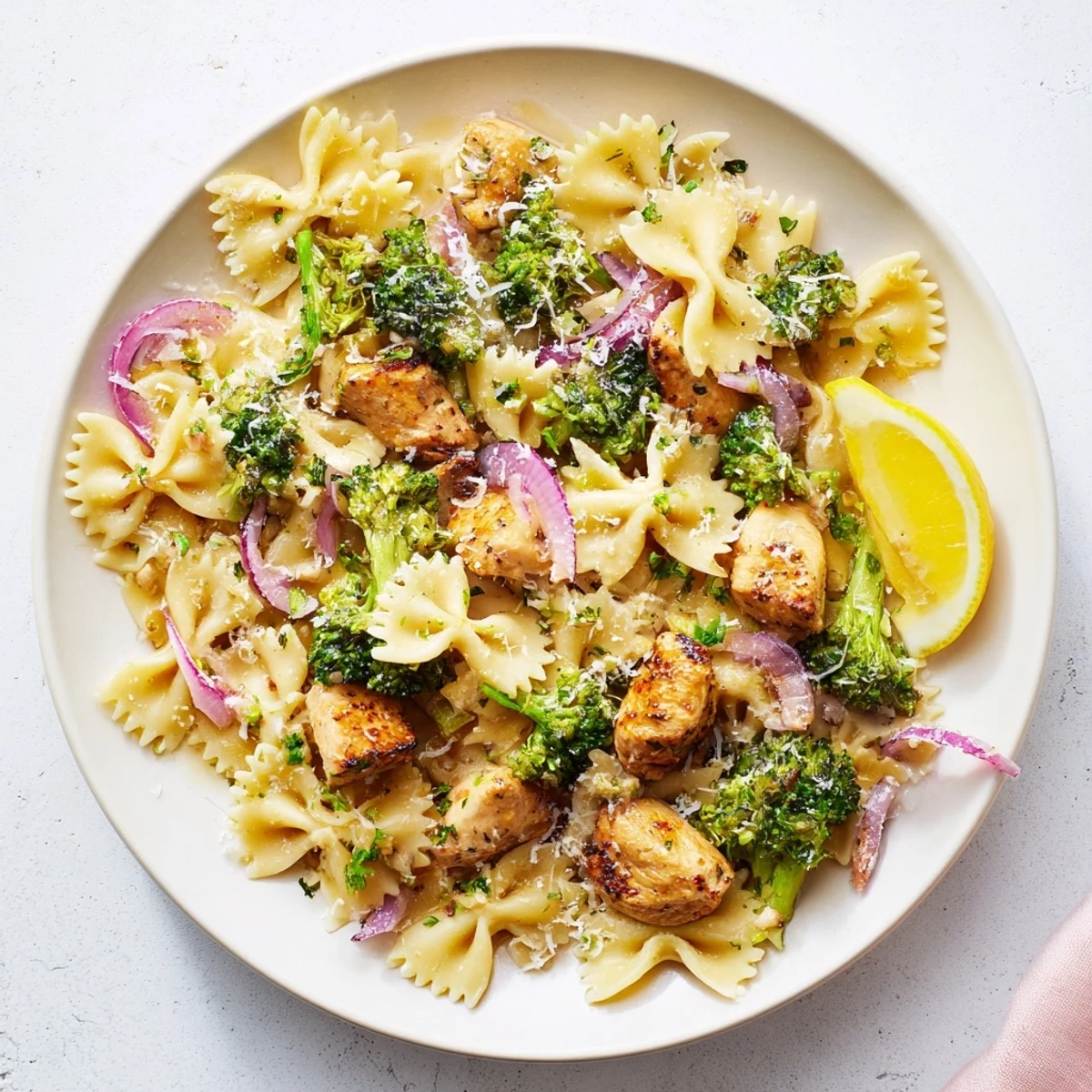 Golden brown chicken pieces and crisp broccoli florets coated in zesty cowboy butter lemon sauce