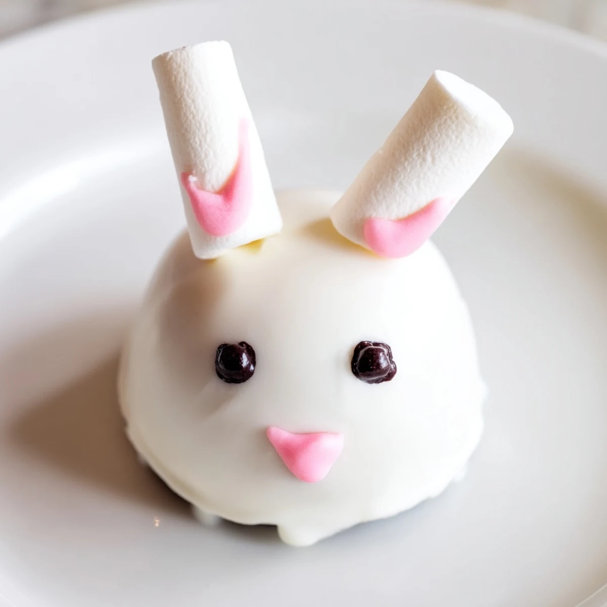 Chocolate-dipped Oreo truffles shaped like bunny heads with cute facial details on a serving platter