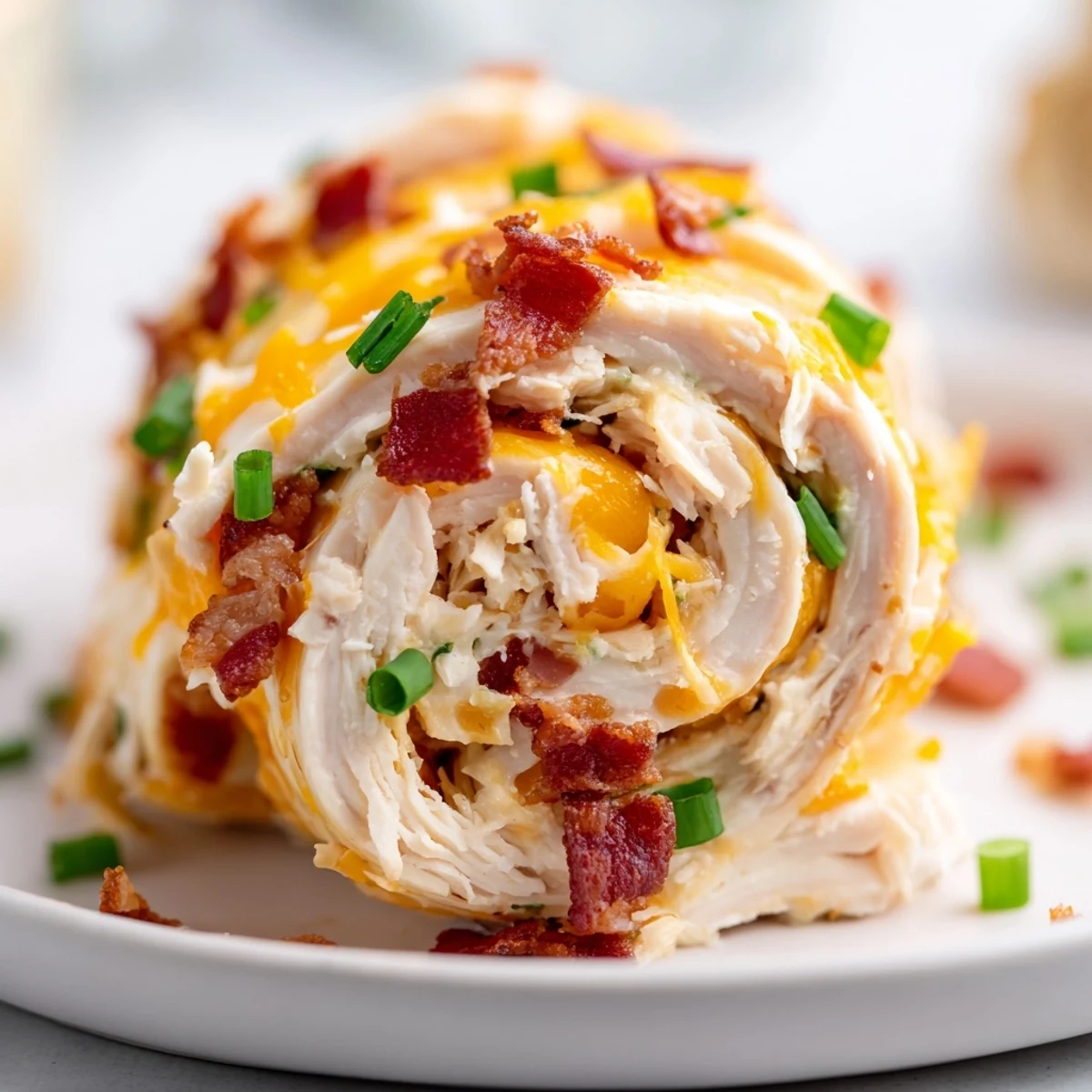 Appetizer spread of crack chicken pinwheels with savory cream cheese and bacon centers