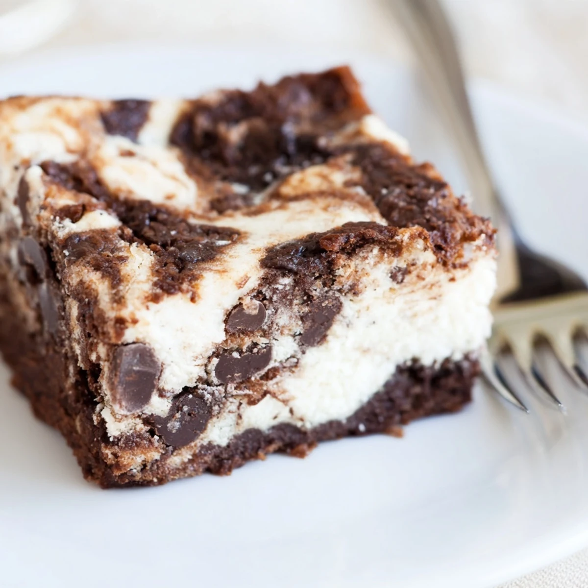 Fudgy cottage cheese brownies featuring a marbled swirl of creamy cheese topping