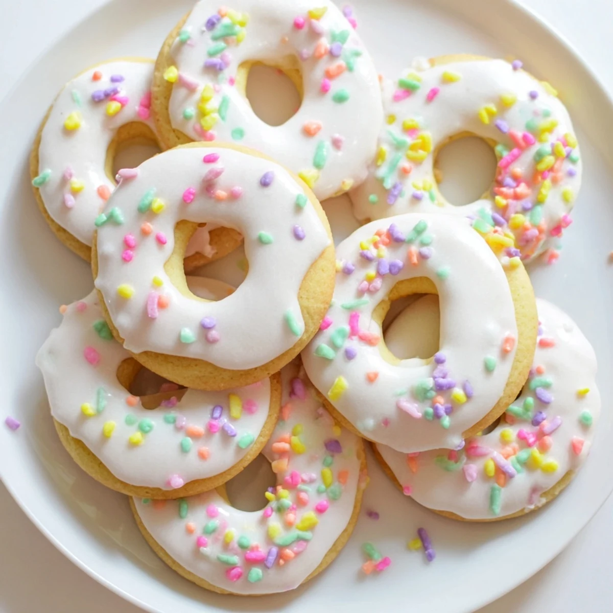 Homemade Italian Easter cookies arranged on serving platter with lemon glaze and festive nonpareil decorations