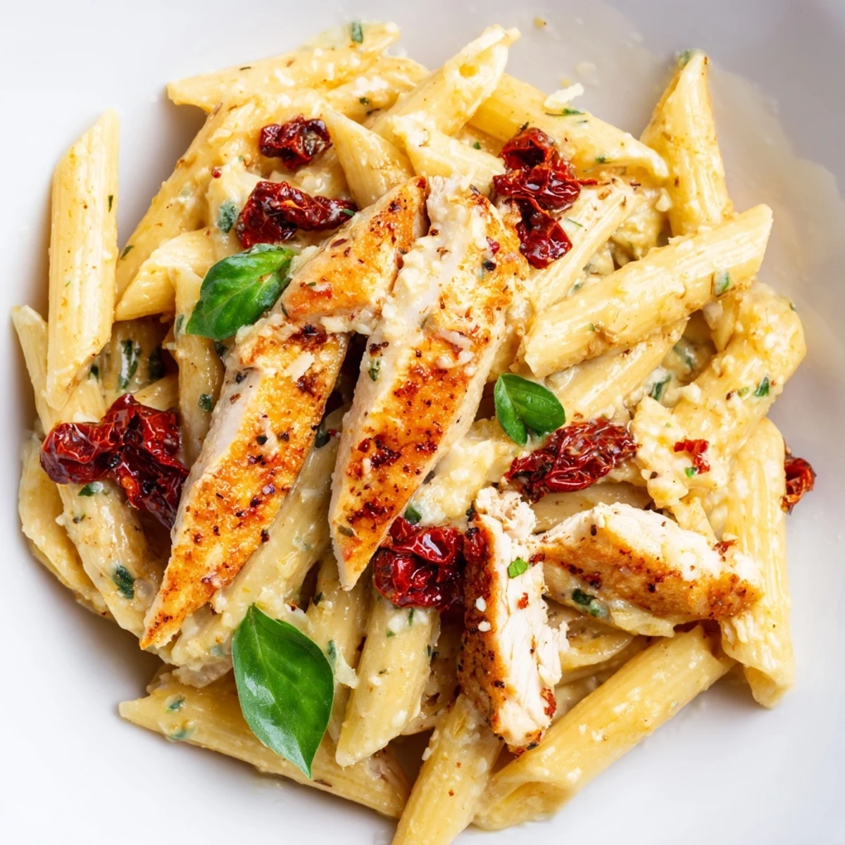 Creamy Marry Me Chicken Pasta with tender chicken pieces and sun-dried tomatoes in a rich garlic parmesan sauce