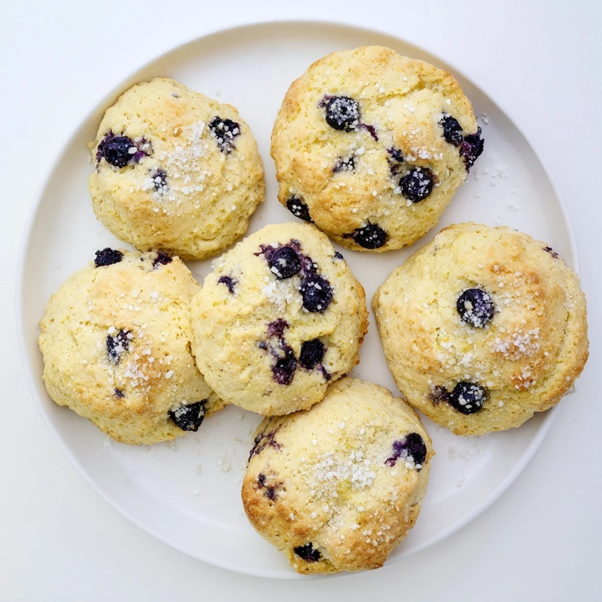 Tender buttery blueberry biscuits stacked on a wooden serving board