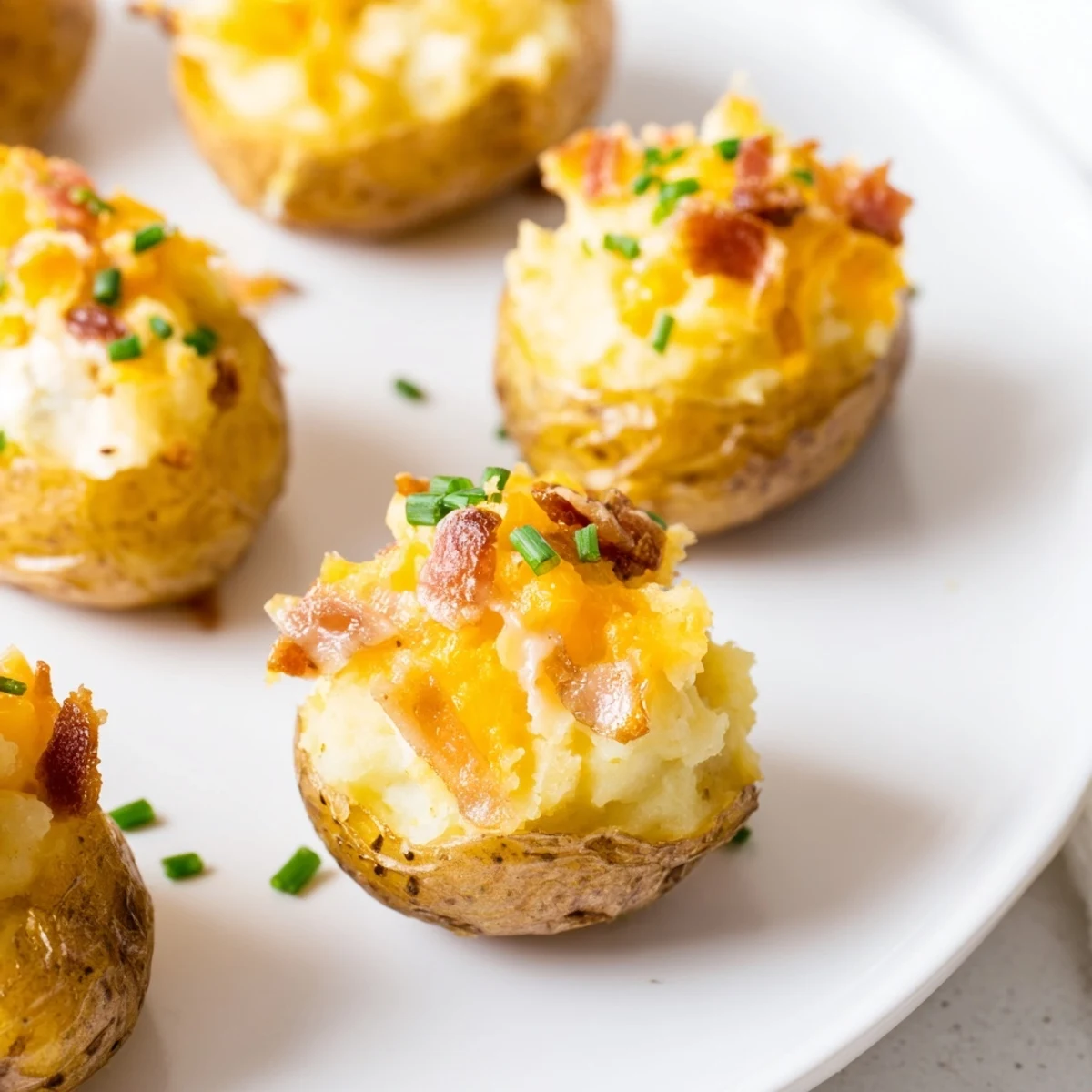 Golden crispy Irish Potato Bites loaded with melted cheddar and smoky bacon filling