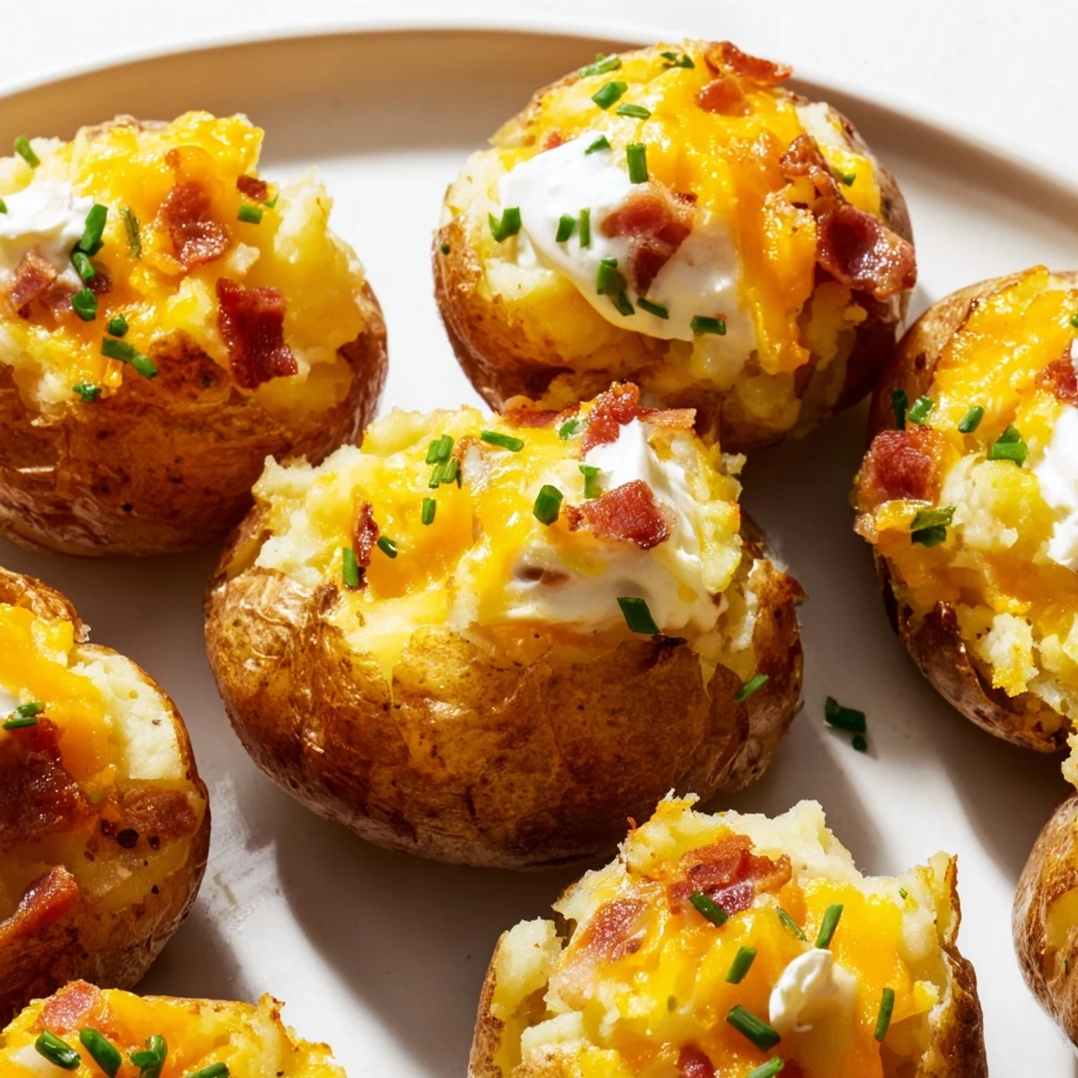 Fluffy Irish Potato Bites topped with melted butter and fresh chopped chives