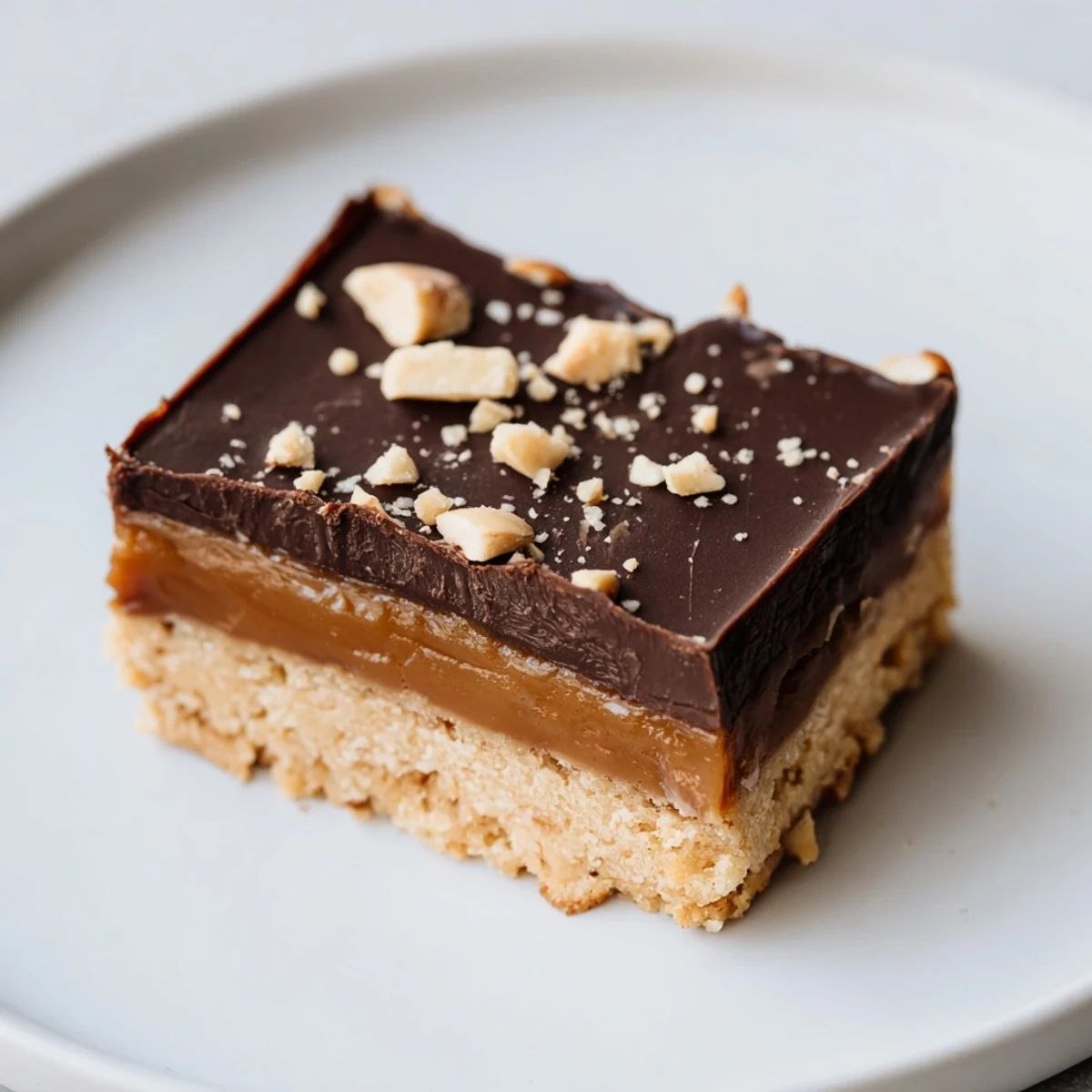 Crunchy Healthy Twix Bars sliced to reveal nutty crust and silky date caramel filling