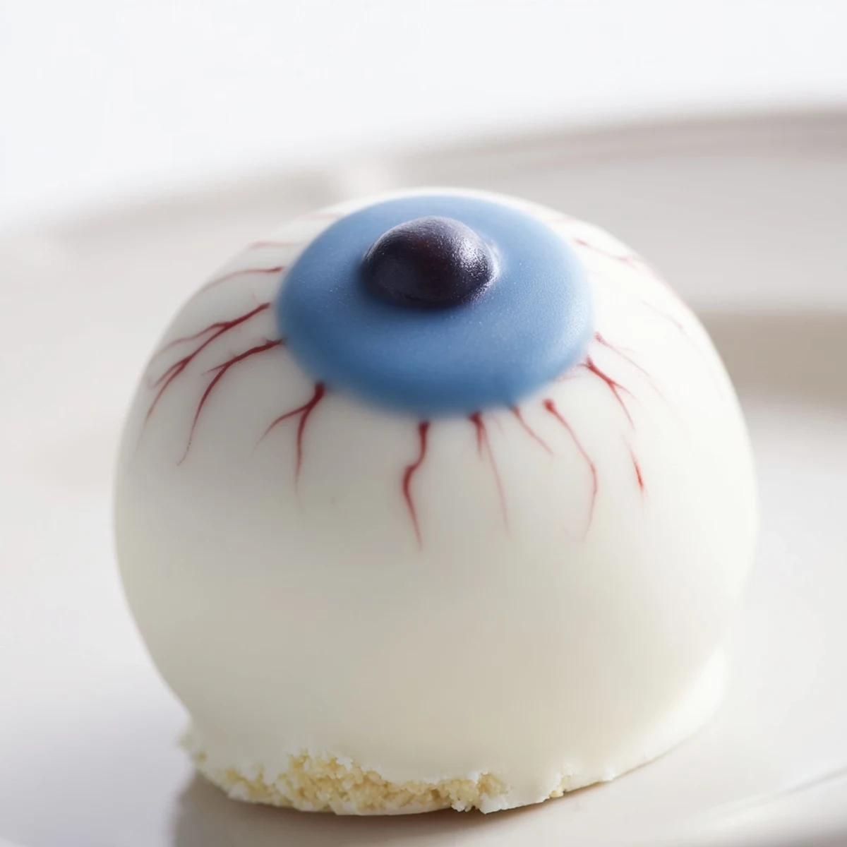 Creepy Halloween Cake Eyeballs coated in smooth white chocolate with realistic bloodshot details