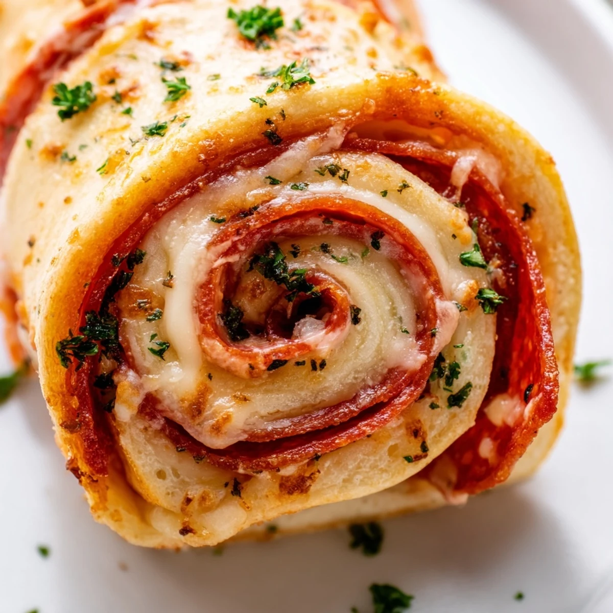 Warm pepperoni pizza roll breadsticks served alongside a bowl of marinara dipping sauce
