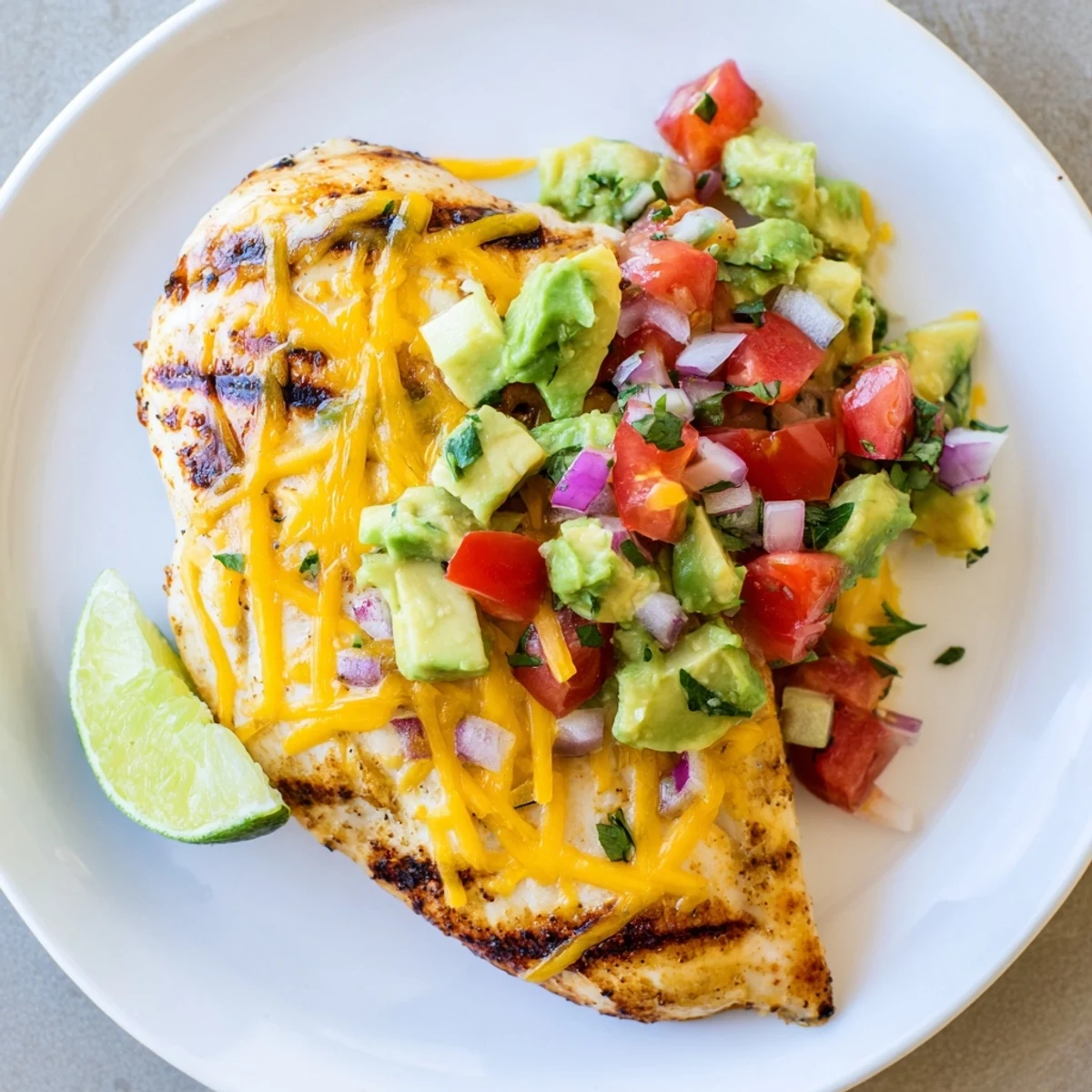 Golden grilled fiesta lime chicken topped with creamy avocado and fresh cilantro