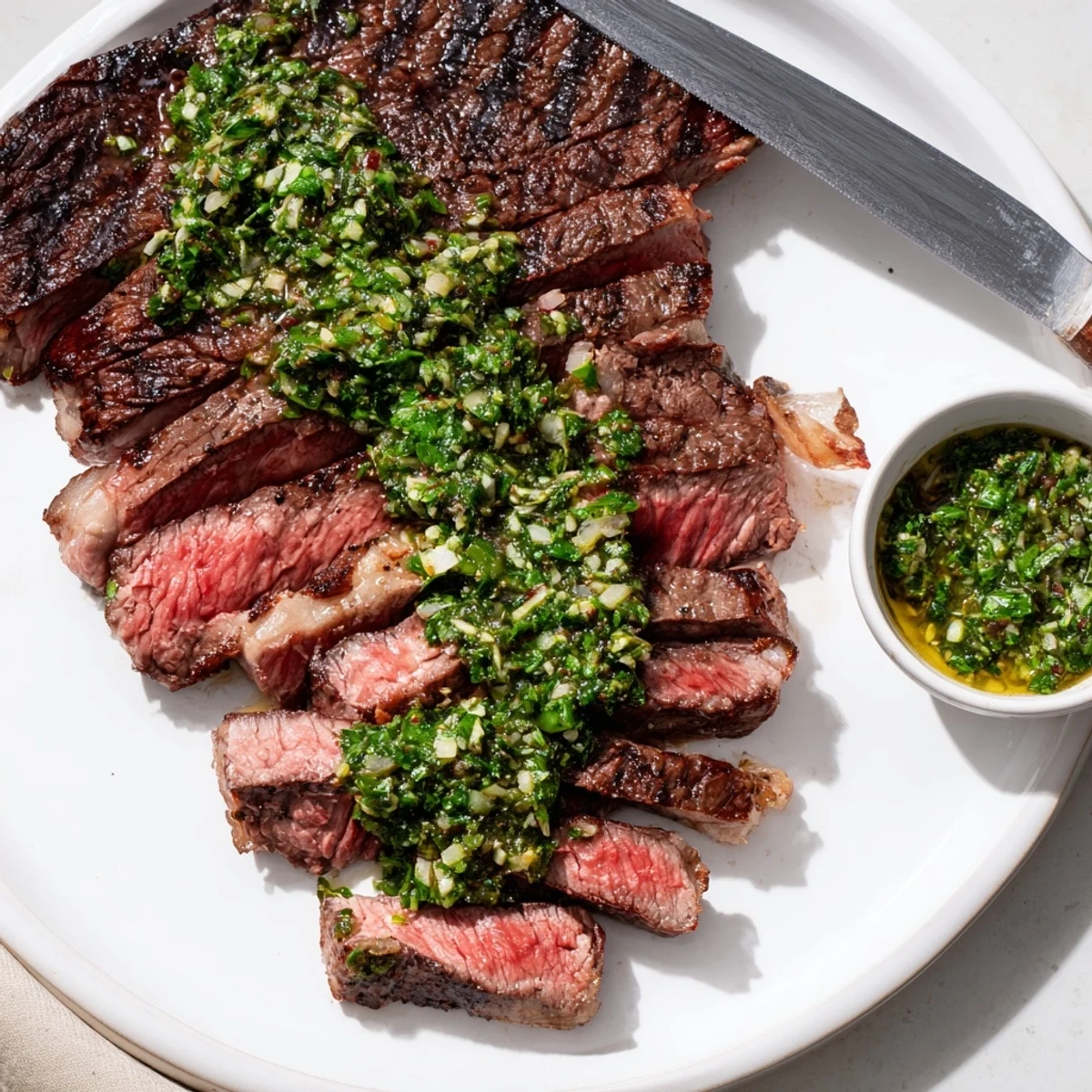 Chimichurri Steak Recipe with juicy grilled ribeye and vivid herb sauce.