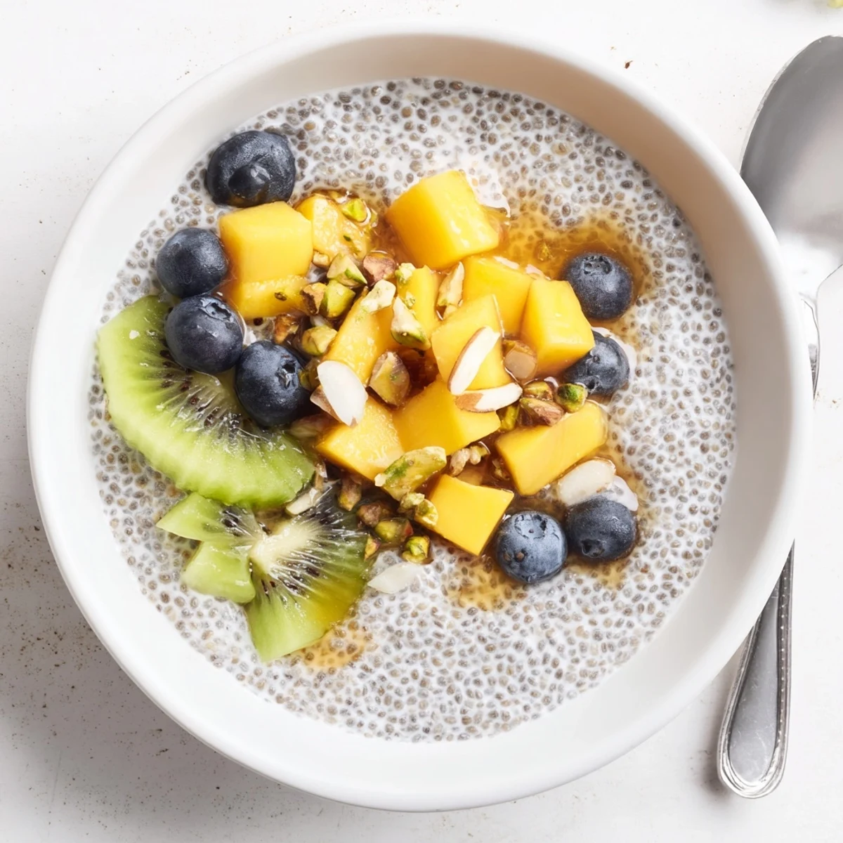 Chilled overnight Coconut Chia Pudding served in jars with fresh berries