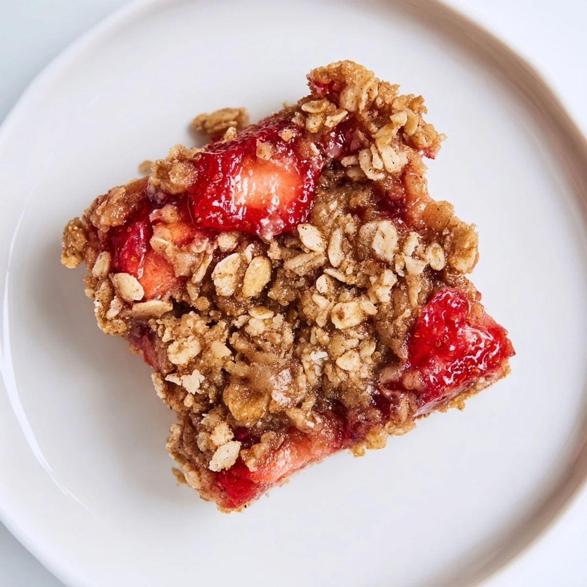 Warm Strawberry Oatmeal Crumble Bars with bubbling strawberry filling and golden crumble