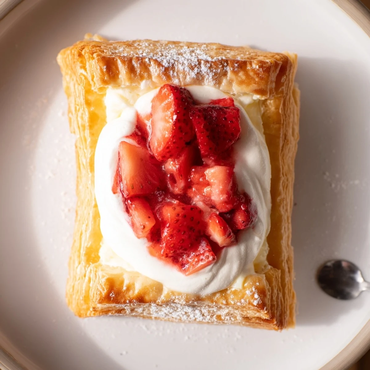 Golden buttery Strawberry Danish Recipe cooling on wire rack, sugared, perfect with coffee
